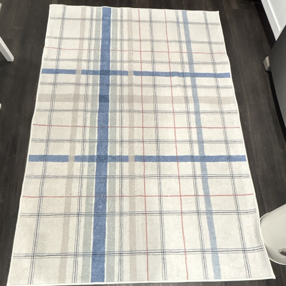 Ruggable Briard Plaid 4x 8 ft Area Rug Low Pile Machine Washable Anti-Slip